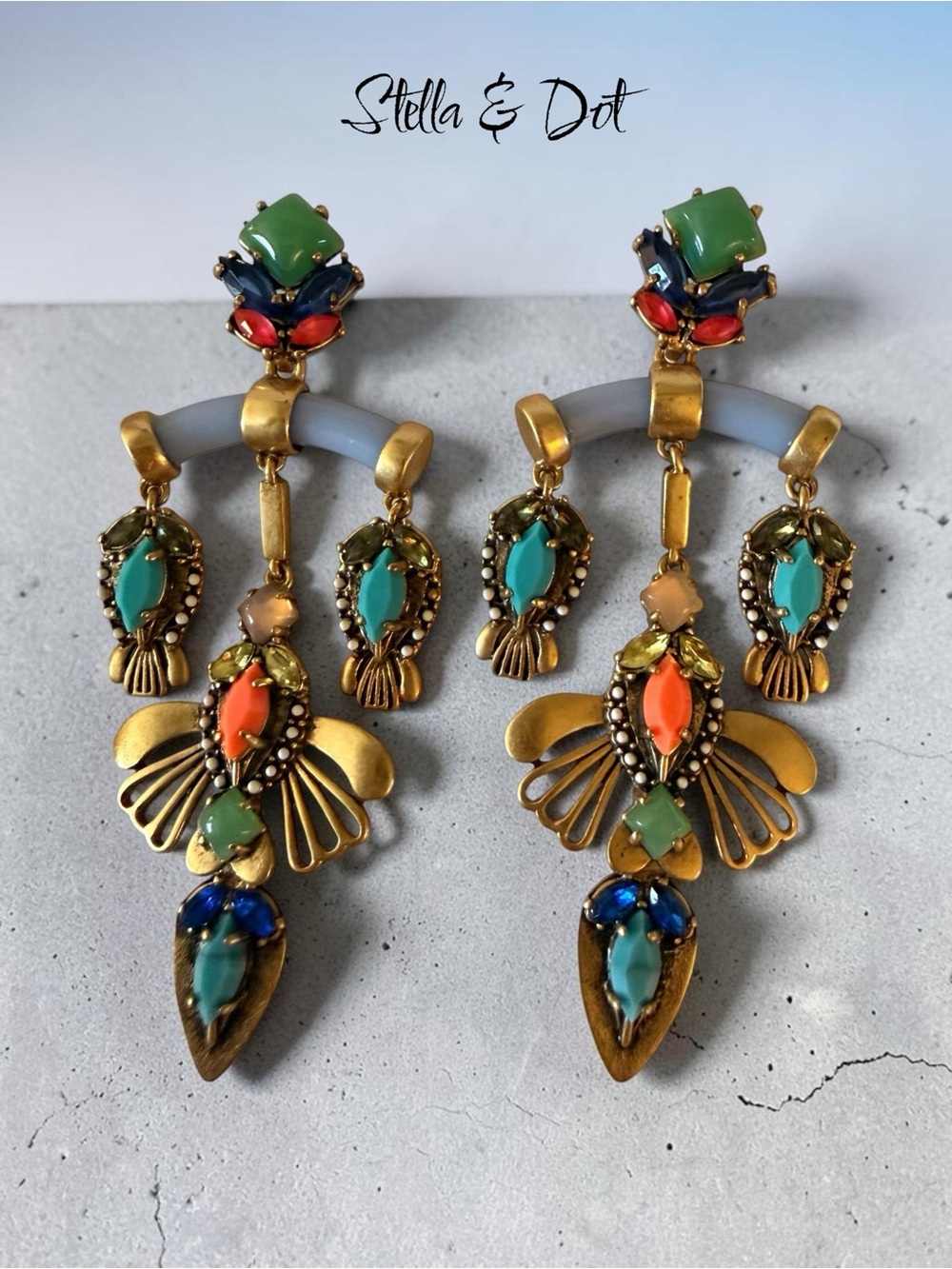 Vintage Stella & Dot Multicolor Statement Chandelier Earrings NWT Box